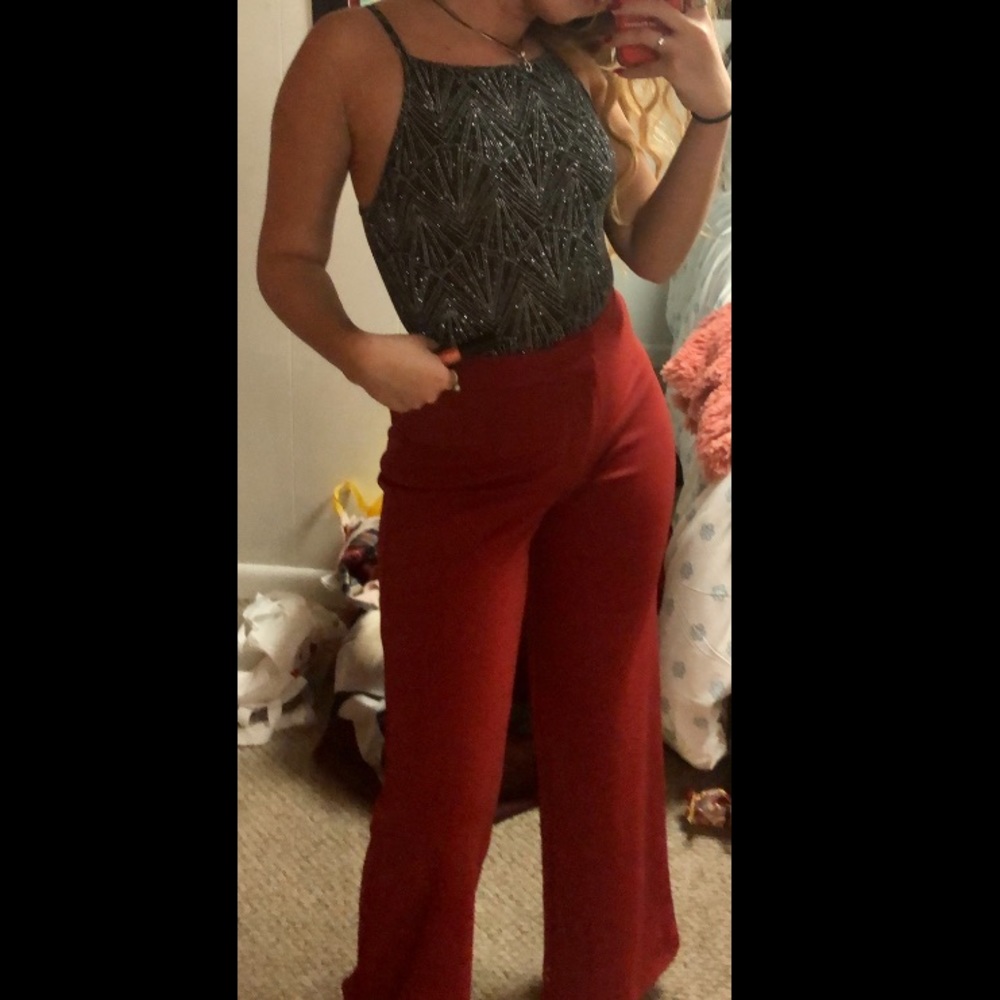 Red High-waisted Wide-leg pants